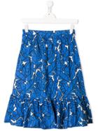 Msgm Kids Teen Leaf Print Skirt - Blue