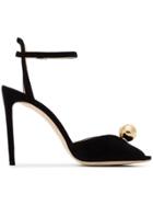 Jimmy Choo Black Sacora 100 Faux Pearl Suede Sandals