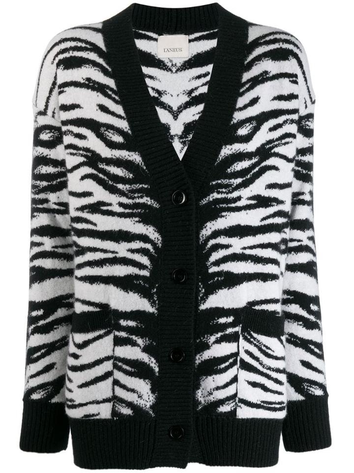 Laneus Zebra Pattern Cardigan - Black
