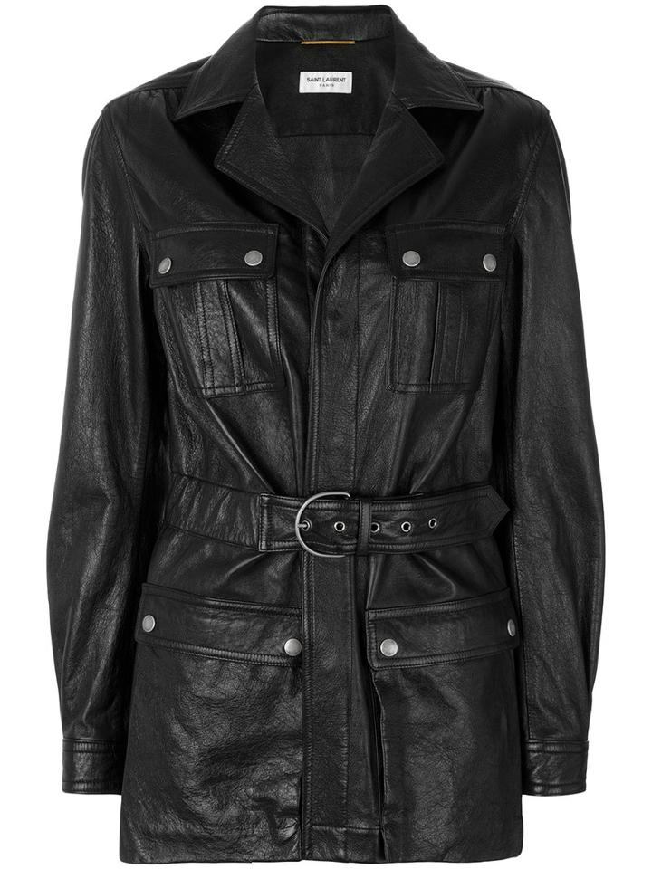 Saint Laurent - Belted Leather Coat - Women - Lamb Skin - 38, Black, Lamb Skin