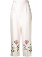 Vilshenko Embroidered Flower Cropped Trousers - White