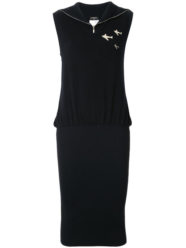 Chanel Vintage Zipped Neck Knitted Dress - Black