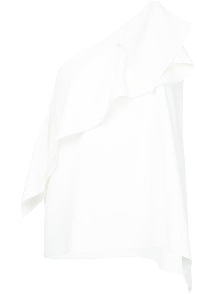 Comme Moi Asymmetrical One Shoulder Ruffle Blouse - White