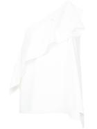 Comme Moi Asymmetrical One Shoulder Ruffle Blouse - White