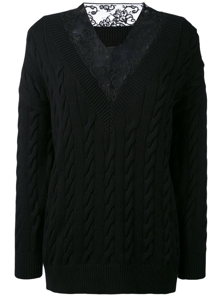 Alexander Wang - Lace Detail Jumper - Women - Cotton/nylon/viscose/wool - Xs, Black, Cotton/nylon/viscose/wool