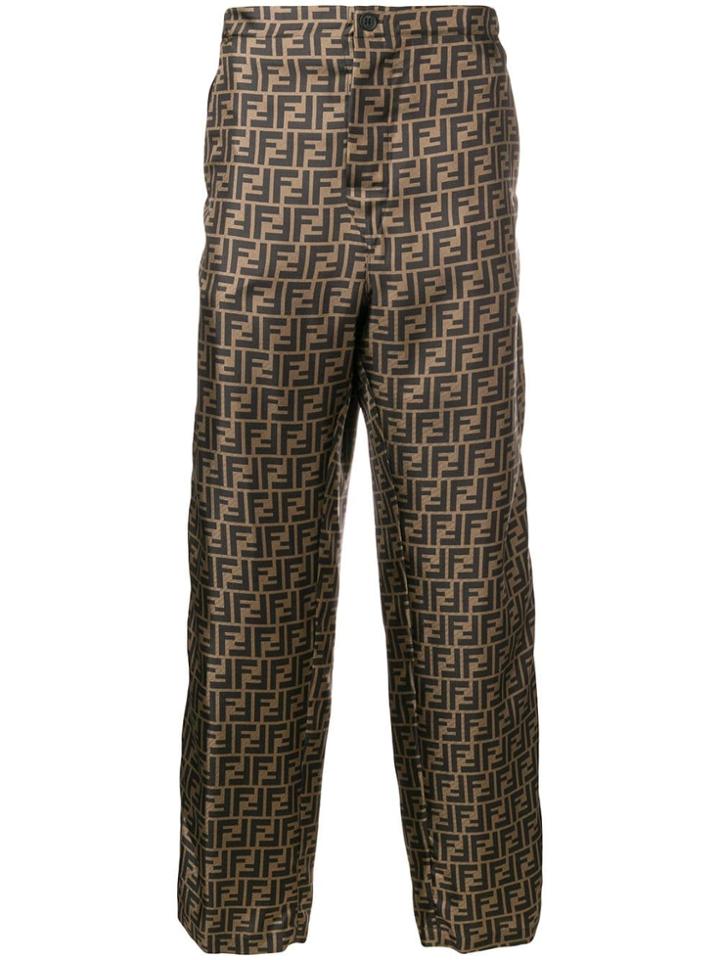 Fendi Ff Logo Patterned Trousers - Brown