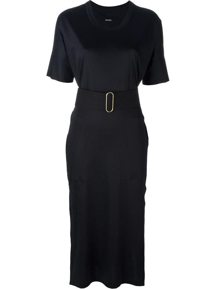 Lemaire Side Slit Belted T-shirt Dress, Women's, Size: Medium, Black, Cotton