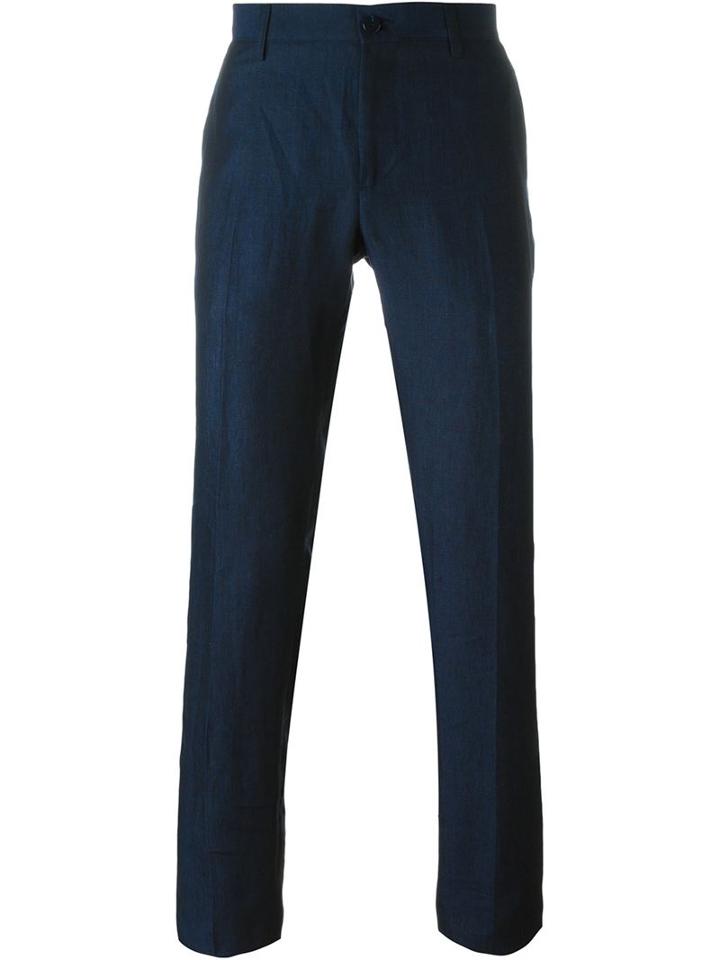 Etro Straight Leg Trousers, Men's, Size: 48, Blue, Linen/flax