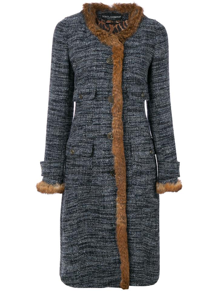 Dolce & Gabbana Vintage Fur Trim Bouclé Coat - Multicolour