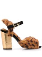Strategia Leopard Print Fur Sandals - Brown