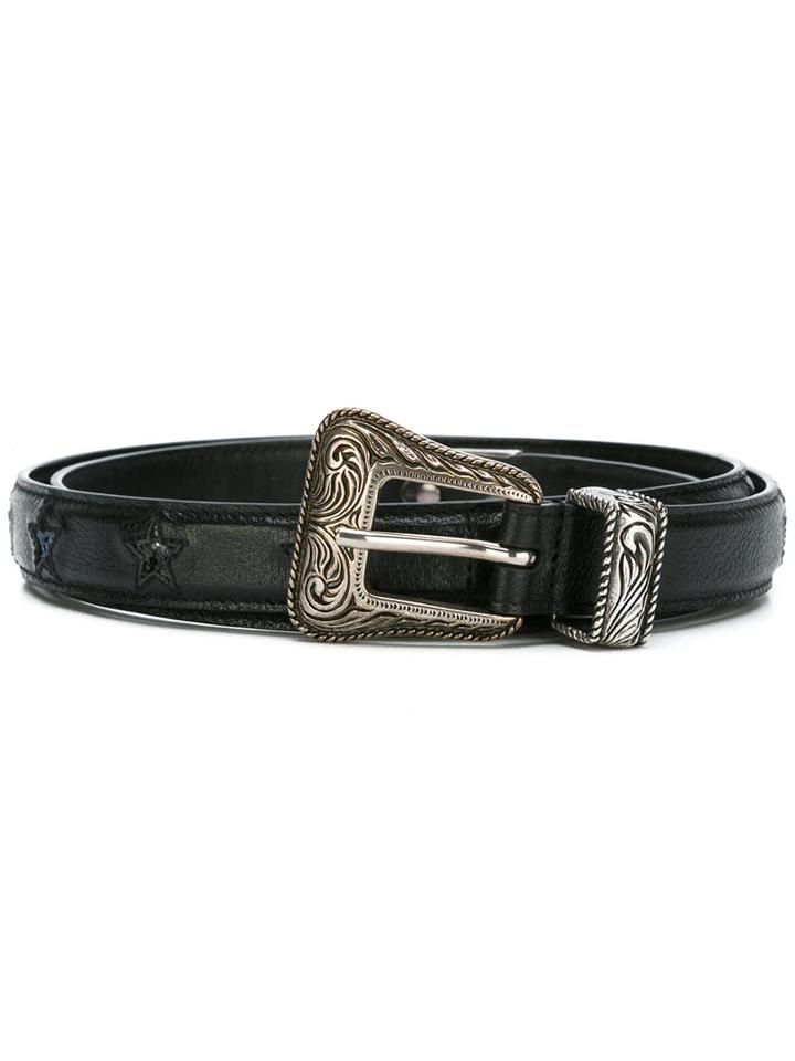 Saint Laurent Western Belt, Women's, Size: 80, Black, Calf Leather/pvc