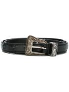 Saint Laurent Western Belt, Women's, Size: 80, Black, Calf Leather/pvc