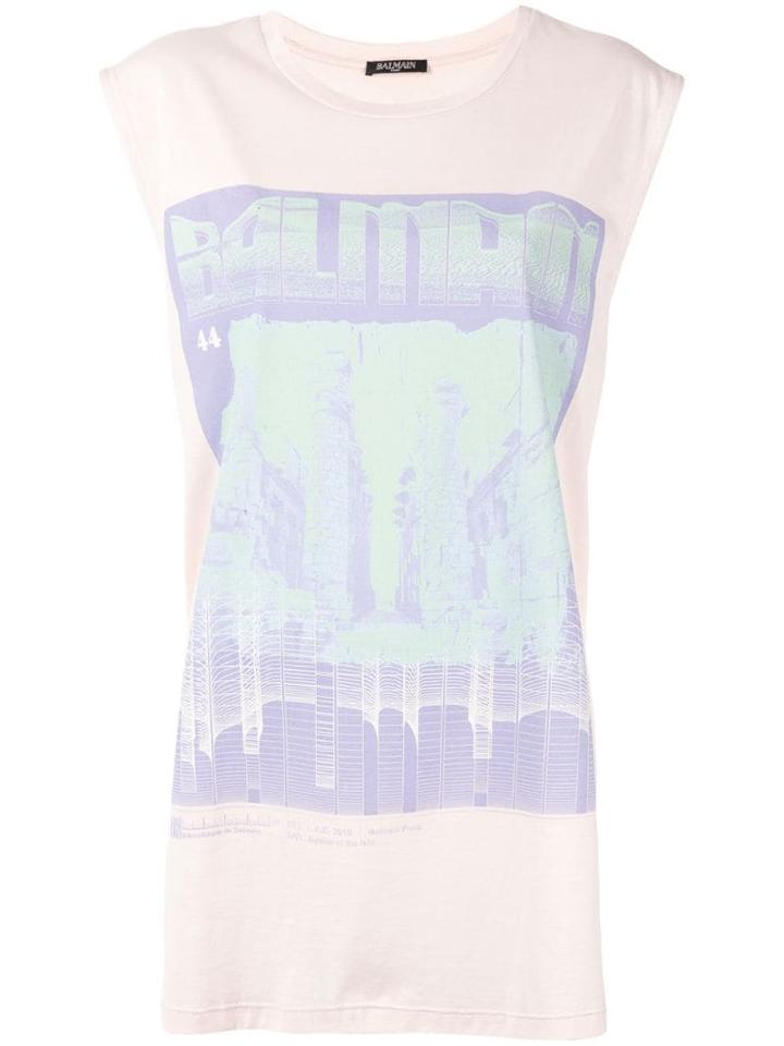 Balmain Graphic Print Oversized Top - Pink