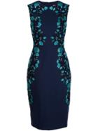 Lela Rose Embroidered Pencil Dress, Women's, Size: 10, Blue, Cotton/polyimide/spandex/elastane