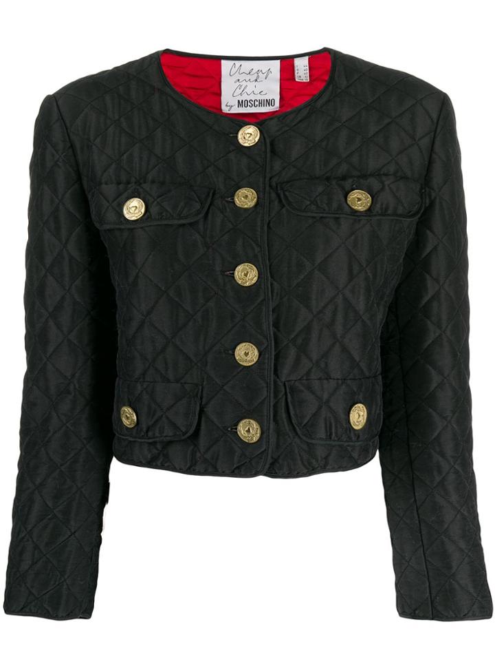 Moschino Pre-owned 1990s Quilted Cropped Jacket - Blue