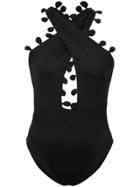 Oscar De La Renta Halter Neck Criss Cross One Piece - Black