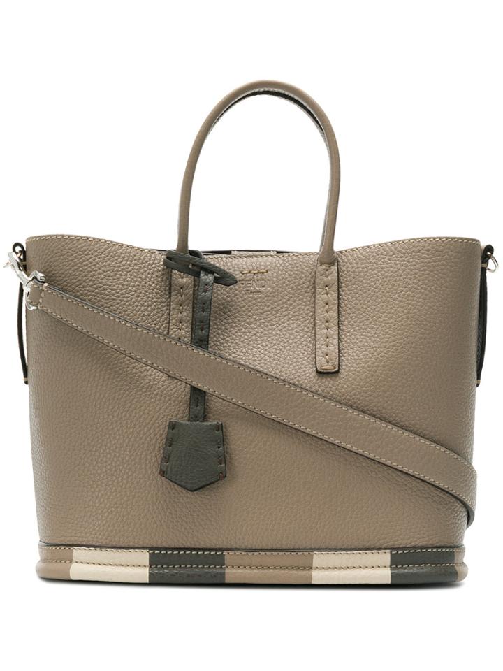 Fendi Striped Bottom Tote - Brown