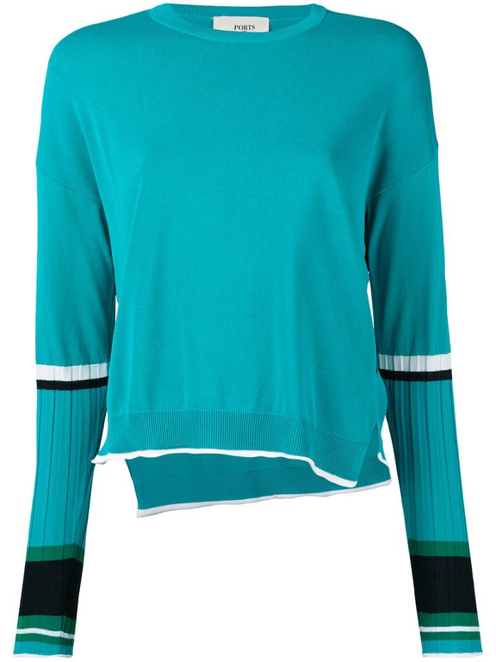 Ports 1961 - Ribbed Sleeve Jumper - Women - Polyester/viscose - S, Blue, Polyester/viscose