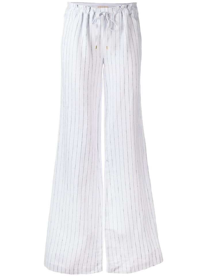 Michael Michael Kors - Drawstring Pinstripe Trousers - Women - Linen/flax - 6, White, Linen/flax