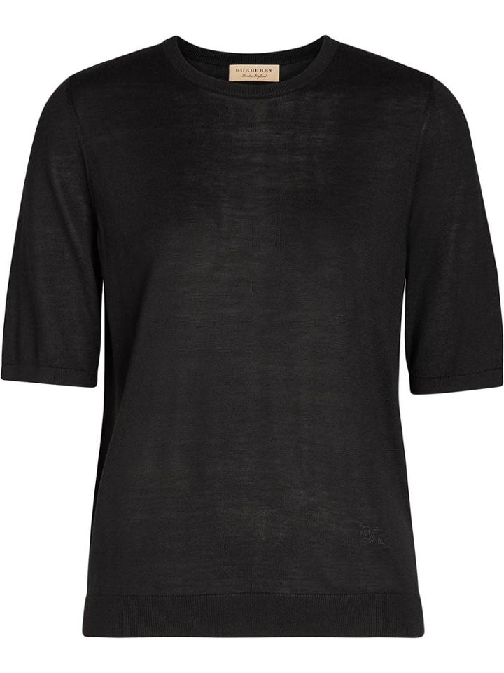 Burberry Short-sleeve Silk Cashmere Sweater - Black