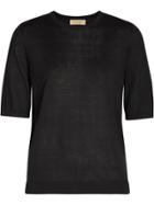 Burberry Short-sleeve Silk Cashmere Sweater - Black