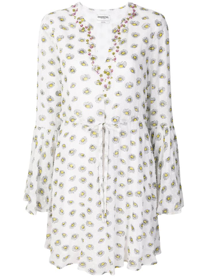 Essentiel Antwerp Embellished Daisy Print Mini Dress - White