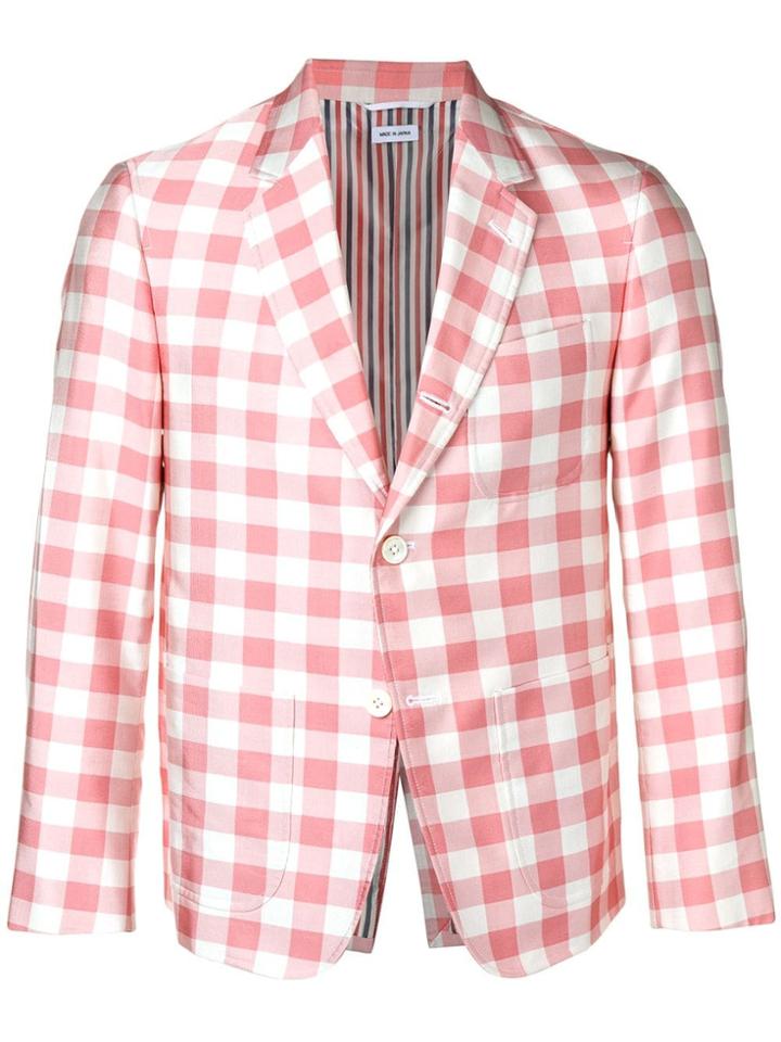 Thom Browne Patch Pocket Gingham Sack Sport Coat - Pink