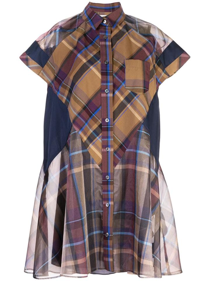 Sacai Oversized Check Dress - Brown