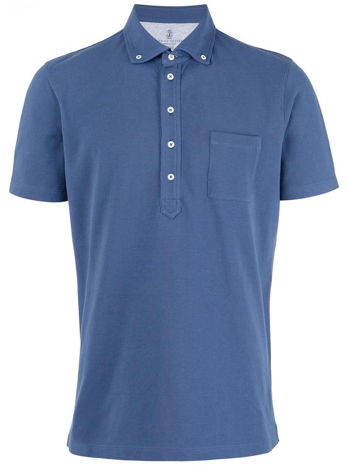 Brunello Cucinelli Polo Shirt, Size: Large, Blue, Cotton