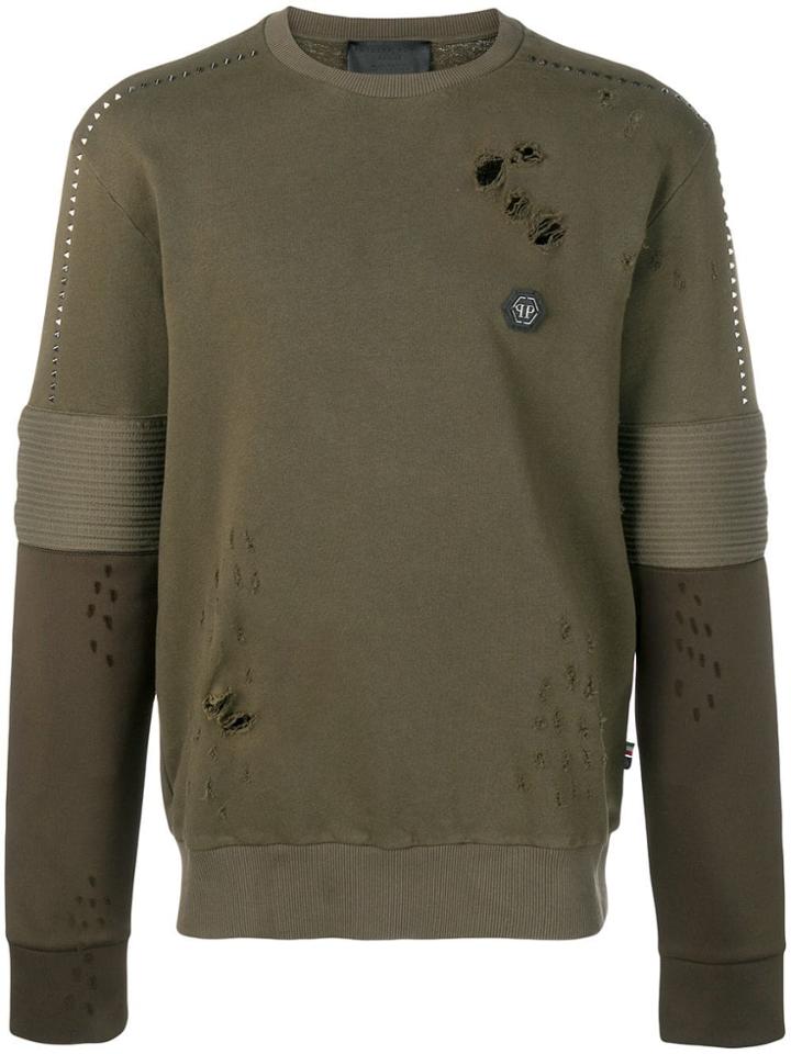 Philipp Plein Distressed Biker Sweatshirt - Green