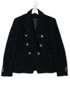 Balmain Kids Tweed Double-breasted Jacket - Blue