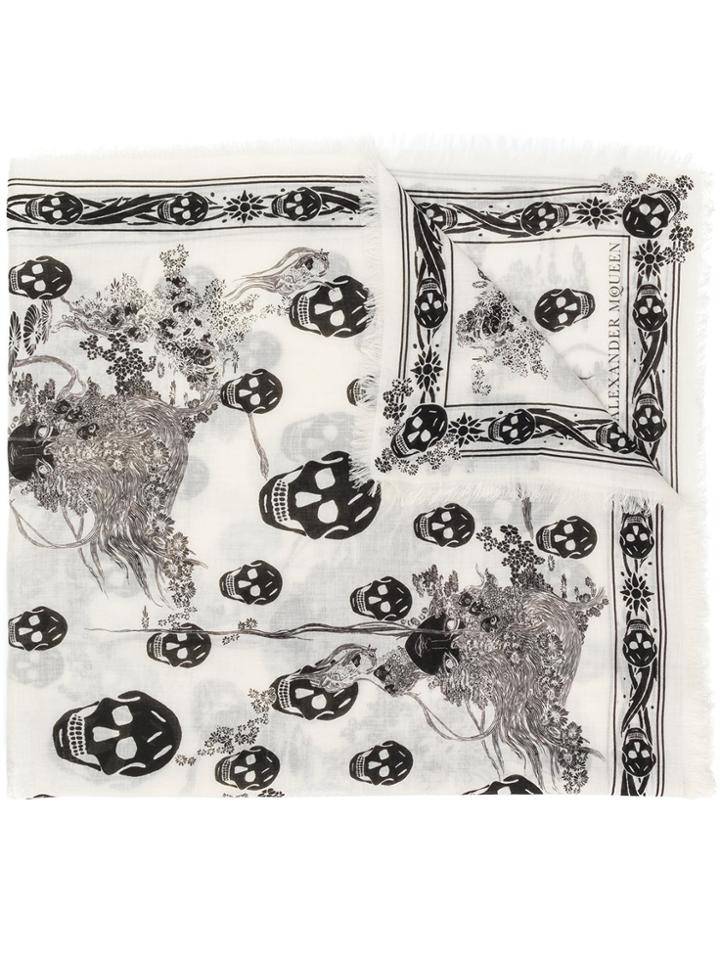 Alexander Mcqueen Eve And Skull Print Scarf - White