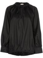 Toteme Tie Neck Ruched Satin Top - Black