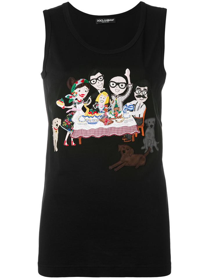 Dolce & Gabbana Designer's Patch Tank Top, Women's, Size: 44, Black, Cotton