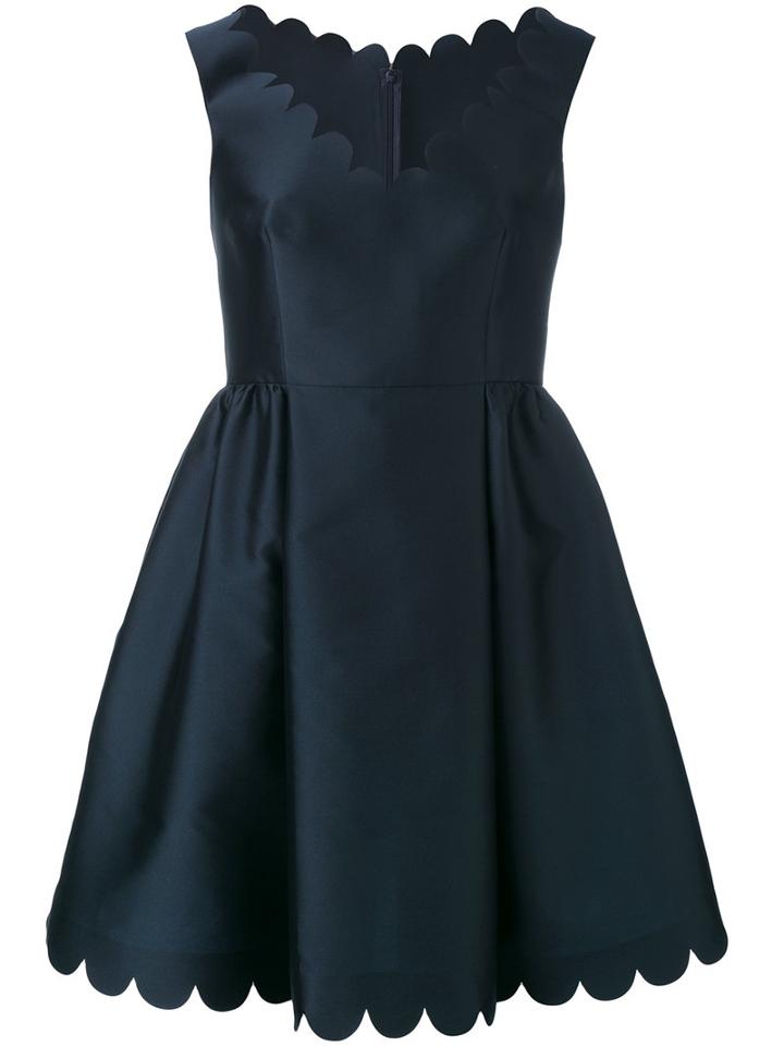 Red Valentino - Scalloped Detail Flared Dress - Women - Silk/polyester/acetate - 42, Blue, Silk/polyester/acetate