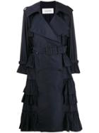 Valentino Double-breasted Pleated Trench Coat - Blue