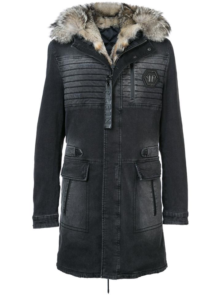 Philipp Plein Lux Parka Coat With Fox Fur - Grey