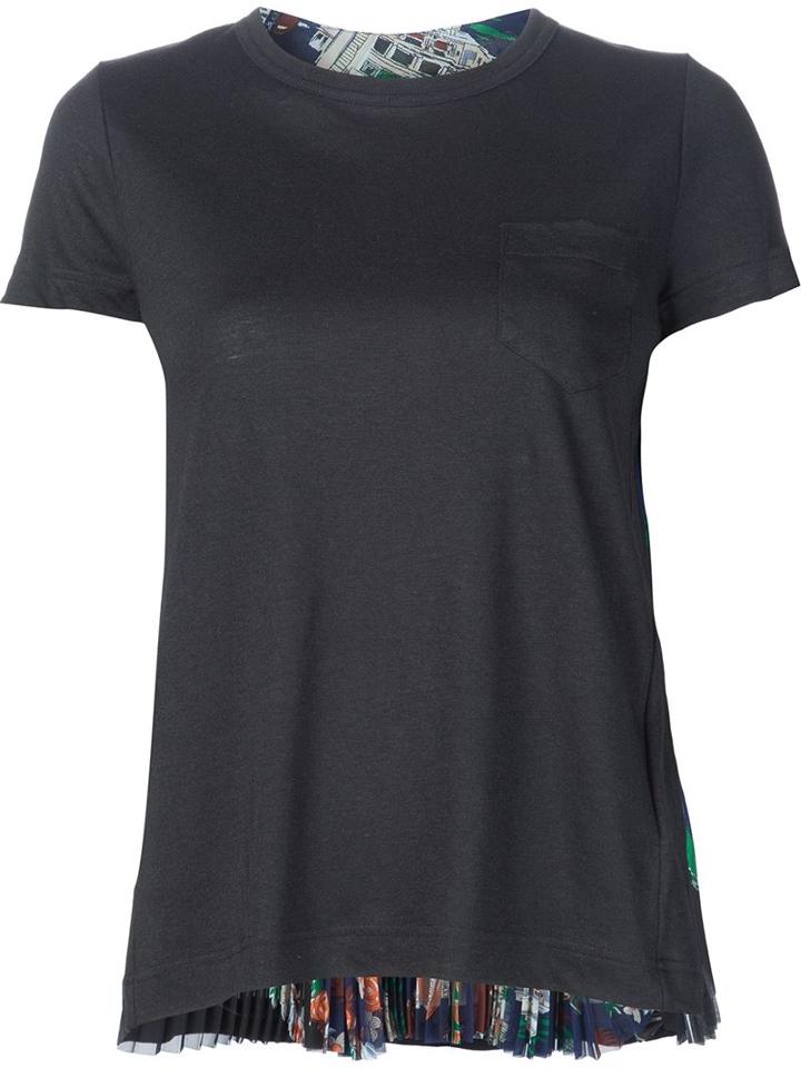 Sacai Pleated Panel T-shirt, Women's, Size: 4, Black, Linen/flax/polyester