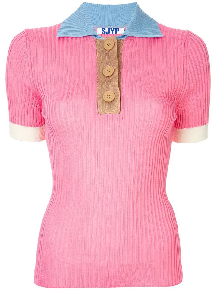 Sjyp Ribbed Knit Polo Shirt - Multicolour
