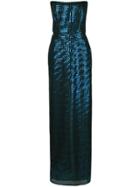 Michelle Mason Strapless Fitted Gown - Blue