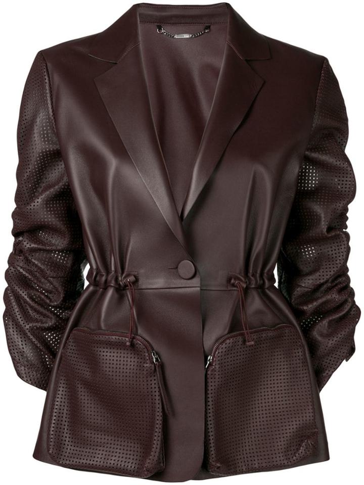 Fendi Perforated Ruched Sleeve Leather Jacket - Purple