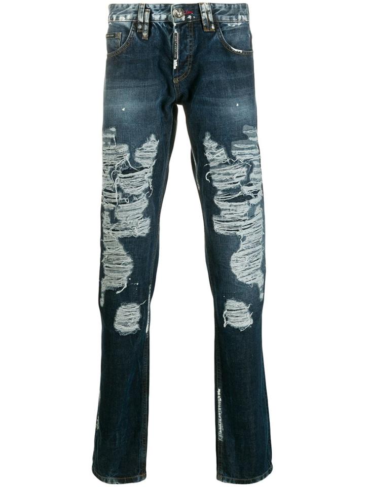 Philipp Plein Destroyed Straight-leg Jeans - Blue