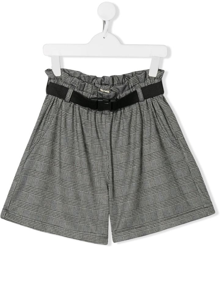 Andorine Teen Paperbag Waist Glen Check Shorts - Grey