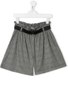 Andorine Teen Paperbag Waist Glen Check Shorts - Grey