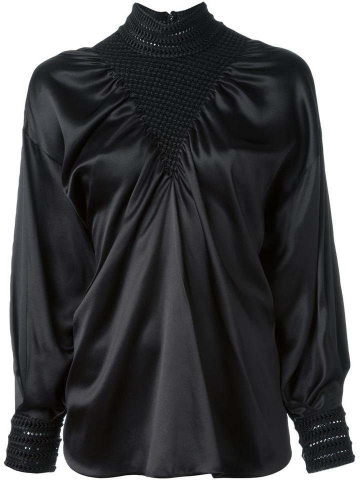 Fendi Puffed Sleeve Blouse, Women's, Size: 40, Black, Silk/polyester