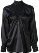 Fendi Puffed Sleeve Blouse, Women's, Size: 40, Black, Silk/polyester