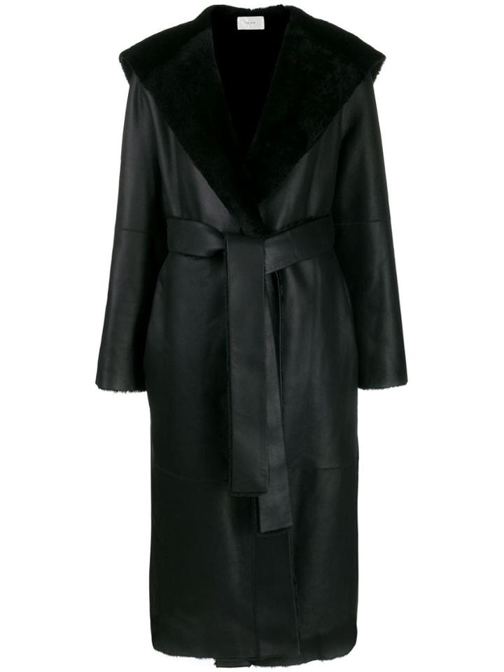 The Row Hooded Leather Midi Coat - Black