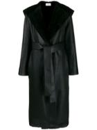 The Row Hooded Leather Midi Coat - Black