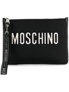 Moschino Logo Embroidered Clutch Bag - Black