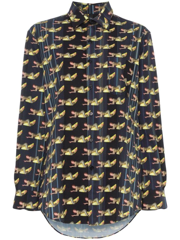 Adam Selman Banana Printed Long Sleeve Shirt - Black